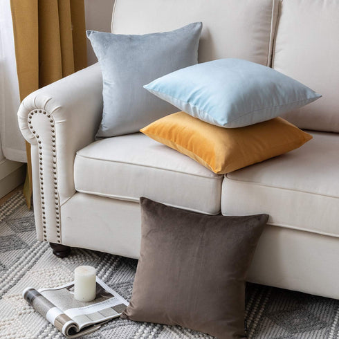 Phantoscope Pack of 2 Velvet Decorative Throw Pillow Covers - Soft Solid Square Cushion Case, Mist Grey 20 x 20 inches