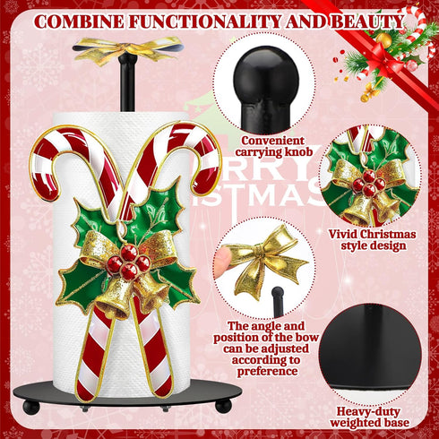 Countertop Shellwei Candy Cane Christmas Paper Towel Holder with Round Base Christmas Bathroom Decor Rustic Candy Cane