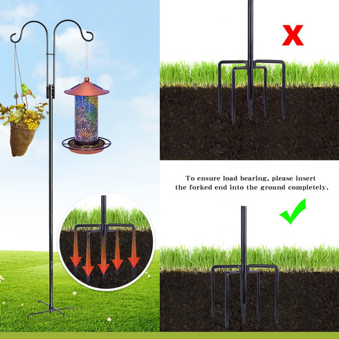 XDW-GIFTS Double Shepherds Hooks for Outdoor, 2-Pack Heavy Duty Garden Pole for Hanging Bird Feeder, Plant Baskets, Solar Light Lanterns, Garden Plant Hanger Stands with 5 Base Prongs by XDW-GIFTS