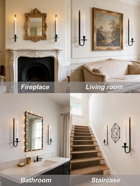Set 2, Yollzey Candle Wall Sconces of Flameless Candles Black Wall Candle Holders with Remote Control, Battery Operated