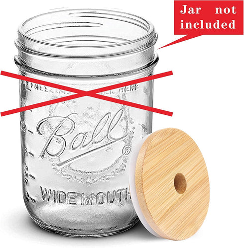 Mason Jar Lids with Straw - Reusable Bamboo Wide Mouth Tumbler Tops, 2 Packs with 2 Stainless Steel Straws