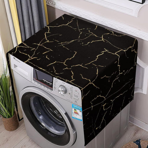 Black Marble Pattern Washing Machine Dryer Top Cover, Dust-Proof Refrigerator Cover with Storage Pockets, Kitchen