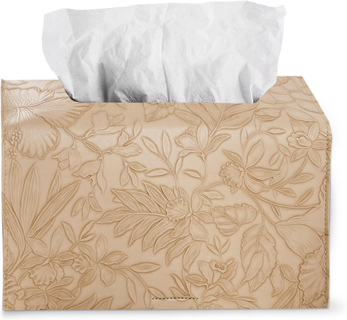Towel(1-Carved Hennaja Leather Cover for Disposable Paper Hand Towel Box, Compatible with Kleenex Paper Hand Beige)