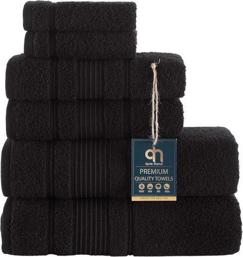 Qute Home 6-Piece Bath Towels Set, 100% Turkish Cotton Premium Quality Bathroom