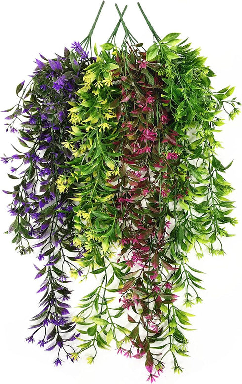 Artificial Flowers Vine, Plastic Hanging Ivy Plants, Fake Vines Grass Garland for Home Garden Decoration - Purple