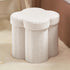 Ornavo Home White Boucle Storage Ottoman Cube Flower-Shaped Footstool with Hidden Storage,