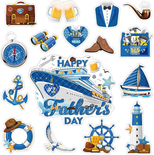 Capoda 16 Pcs Father's Day Magnetic Decorations, Happy Father's Day Ship Car Magnets for Birthday Party Supplies