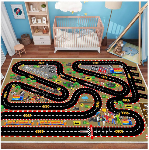31''x47'' Kids Car Rug for Play Toy Cars, Race Track Play mat Carpet Kid Road Rugs for Playroom Classroom Kids