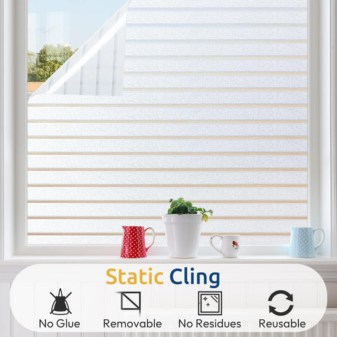 rabbitgoo Window Privacy Film - Frosted Glass Cling for Non-Adhesive Static Cling, Anti-UV Reeded Blinds Sticker, 23.6"