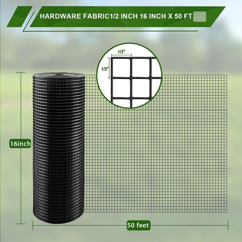 KAKO 1/2 inch 16inx50ft 19 Black Hardware Cloth Gauge Galvanized After Welding Chicken Wire Fencing Roll Welded Metal