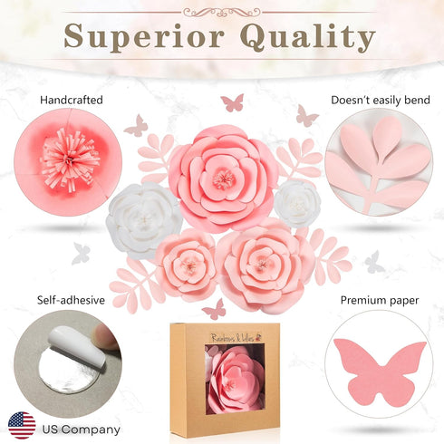 Rainbows & Lilies 15pc Large Paper Flowers Decorations for Wall - Reusable 3D Decor for Girls Room, Nursery, Baby Shower