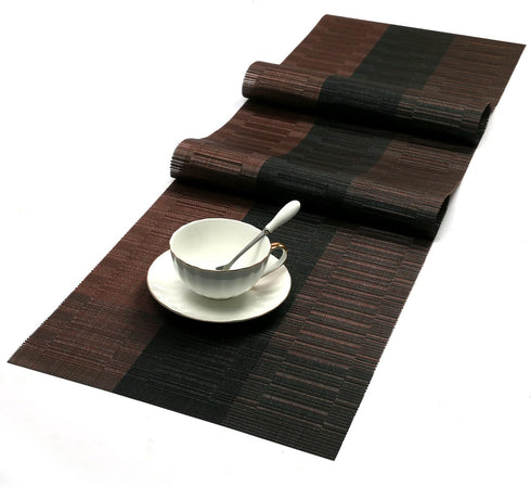 Set 7 Set SHACOS Placemats with Table Runner of Woven Vinyl Plastic Wipe Clean Heat Resistant Table Mats and Runner