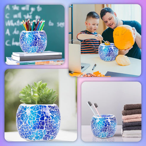 Scented Candle Holder, Handmade Mosaic Glass Tea Light Holder for Aromatherapy & Party Décor (Blue)