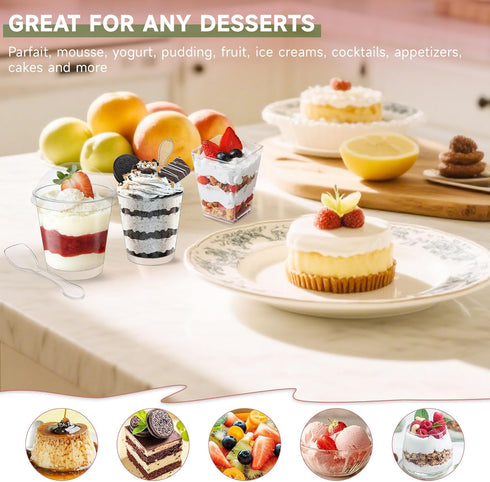 300 Pack 6 oz 100 OTOB Dessert Cups with Lids and Spoons | Serves | Round Small Yogurt Parfait Cups for Appetizers