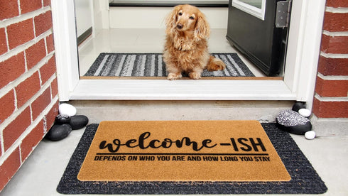 Welcome-Ish Front Door Mat - Welcome-Ish Depends Who You are Doormat Non Slip Backing Mat for Home Entry Farmhouse(17"x 29" ) by Eohak