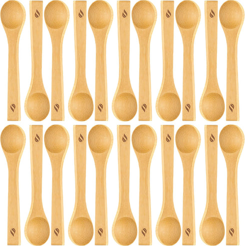 Golden Nature Bamboo Spoon Set (10 Pc), Tiny Wooden Spoons for Sugar, Spices, Seasoning, Coffee, Jam, Herbs, Dessert