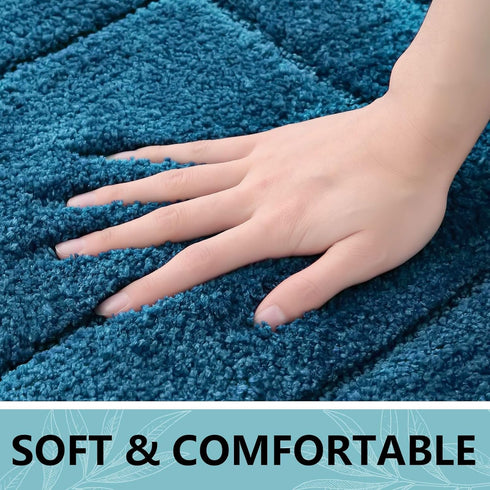 Buganda Bathroom Rugs, 24" x 16", Peacock Blue Soft Microfiber Bath Mats, Non-Slip Shaggy Carpet for Bathroom Floor