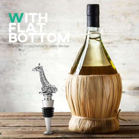 Homestia Giraffe Wine Stoppers - Stainless Steel Reusable Bottle Stopper with Silicone Seal