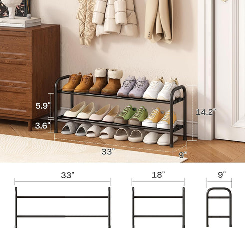 kiplant Closet, 2-Tier Closet Shoe Rack for Black Expandable Shoe Rack Metal Organizer, Heavy Duty Shoe Storage Shelf