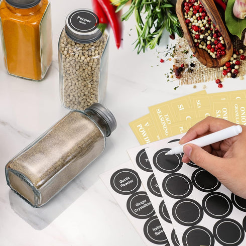 AOZITA 14 Pcs Glass Spice Jars with Labels, 8oz Empty Square Bottles, Shaker Lids, Airtight Caps