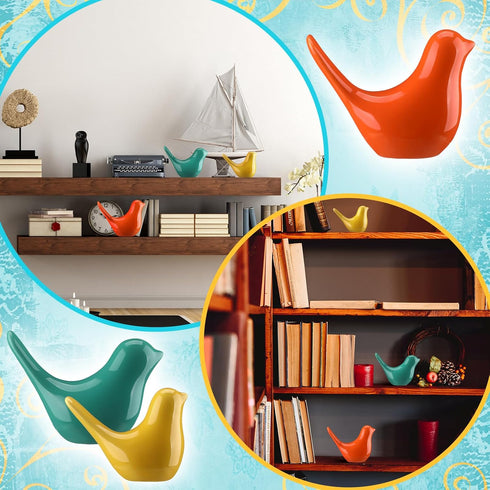 AceOrbit 3pcs Mid Century Modern Decor Medieval Table Decor Ceramic Birds Orange Blue and Yellow Ceramic Birds for Home