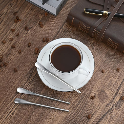 Set of 4 Silver Stainless Steel Coffee Stirrers, 5 Inch Cocktail Beverage Iced Tea Mixing Spoon