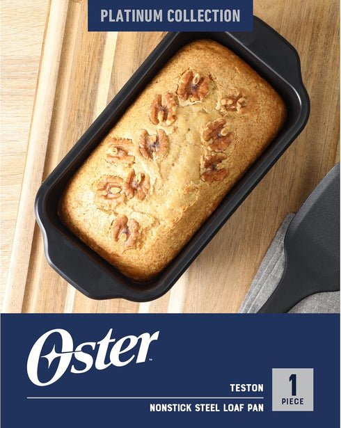 9 5 Inch Oster Teston x Loaf Pan, Nonstick Carbon Steel Bread Baking Pan, Matte Black, PFAS-Free, Oven-Safe, Easy