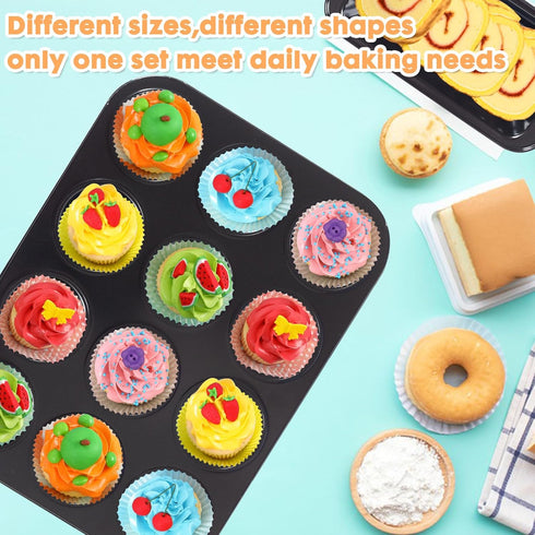 ShellKingdom 5PCS Nonstick Baking Pans Set, Cake Pan, Muffin Pan, Loaf Pan, and Baking Sheets