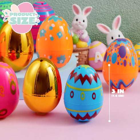 36 3.15" 8 JOYIN Pcs Colorful Printed Eggs Include Golden, Plastic Fillable Empty Eggs for Easter Hunt, Basket Stuffer