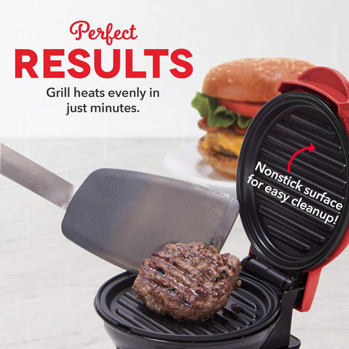 DASH Mini Maker Portable Grill Machine + Panini Press for Gourmet Burgers, Sandwiches, and Snacks - Red