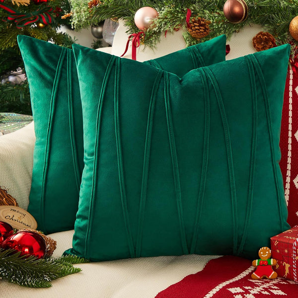 Top Finel Emerald Green Christmas Decorative Throw Pillow Covers, 20 X 20 Inch, Soft Velvet Cushion Case (Pack of 2)