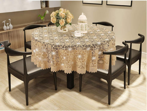 Simhomsen Beige Embroidered Lace Tablecloth - 72 Inch Round