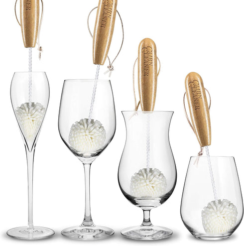 Whiskey Tasting Glass Brush - Natural Bamboo 3-Pack, Also for Wine Glasses and Champagne Flutes