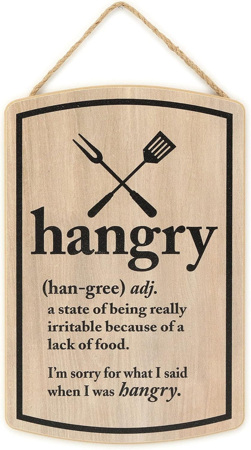 Hangry Definition Wood Wall Decor: Funny Hanging Sign for Kitchen - I'm Sorry For What I Said When I Was Hangry