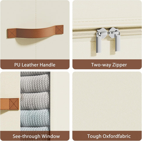 Clothes Storage Bins with Sturdy Frames, Foldable Fabric Clothing Organizer Box for Moving, Sweater Storage Cube with