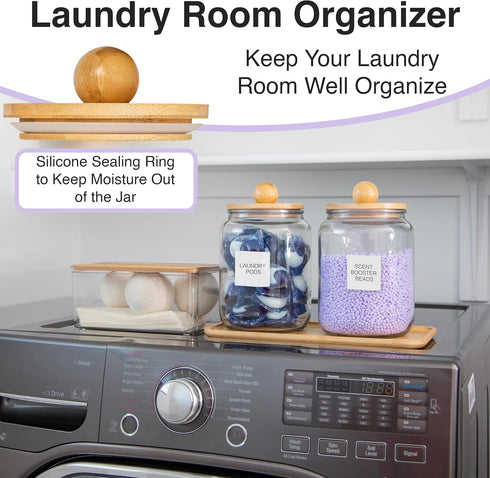 ELECNEST Glass Laundry Jars with Airtight Lids - Kitchen & Laundry Room Organization Containers with Dryer Sheet