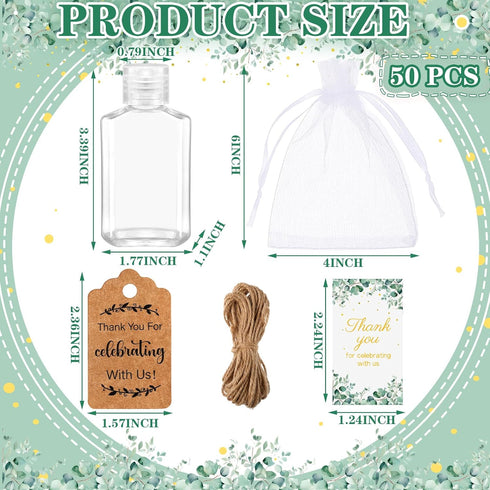 Tiangrid 50 Sets 2oz Mini Hand Sanitizer Bottles Bulk Empty Hand Sanitizer Travel Size Wedding Favors for Guests