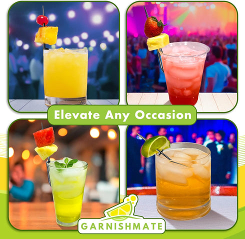 PACK 100 Garnishmate OF Clip On Garnish Holder Pick Cocktail Accessory for Entertaining Drinks and Charcuterie Boards
