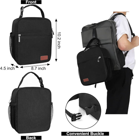 Durable Lunch Box for Men & Women, Reusable Small Lunch Bag in Black for Adults