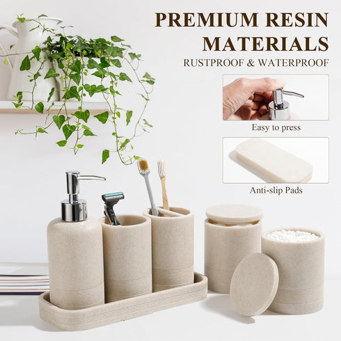 Set, 6-Piece Set, Set, Bathroom Accessories Bathroom Accessory Toothbrush Holders Soap Dispenser, Vanity Tray, Tumbler
