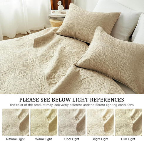 Set,Beige Set,Lightweight Seasons,3 Piece(1 Quilt,2 akkialla King Quilt Bedding Ultrasonic King/Cal King Quilt Soft