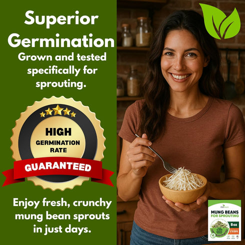 (8 Oz.) Mung Bean Sprouting Seeds - NON GMO- Resealable Bag for Longer Freshness Rich in Vitamins, Minerals, Fiber