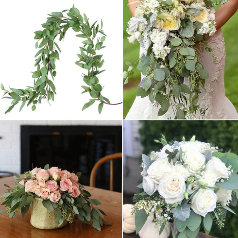 DearHouse 5.5ft Seeded Eucalyptus Garland, Faux Eucalyptus Leaves Table Garland for Wedding Backdrop Decor