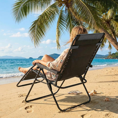 400 lbs, Sweetcrispy Zero Gravity Chairs, Foldable Patio Reclining Chairs with Adjustable Pillow & Cup Holder