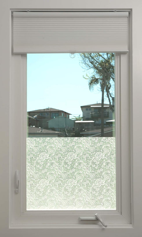 Con-Tact Brand 18'' x 9' Frosty White Lace Self-Adhesive Shelf Liner, Clear Covering, Privacy Film