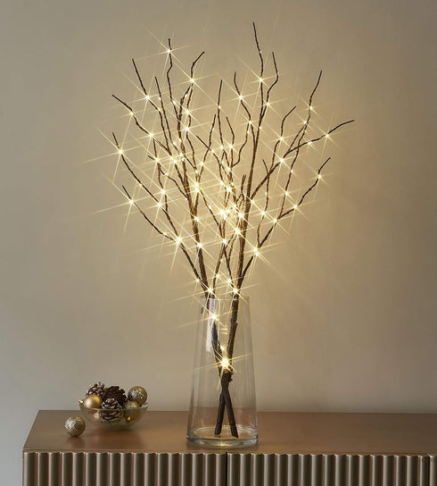 LITBLOOM Lighted Brown Willow Branches 32IN, 100 LED with Timer, Battery Operated, Warm White Lights for Holiday