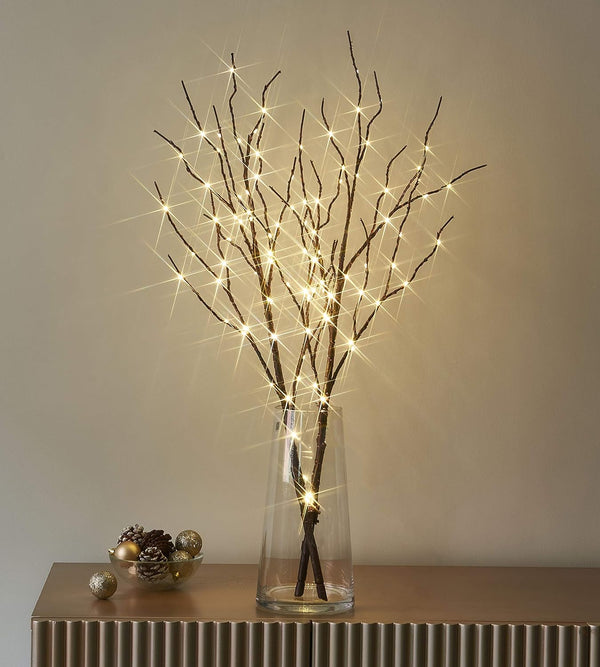 LITBLOOM Lighted Brown Willow Branches 32IN, 100 LED with Timer, Battery Operated, Warm White Lights for Holiday