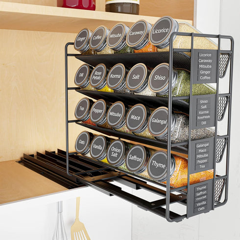 SpaceAid Pull Out Spice Rack Organizer with 20 Jars, Heavy Duty Slide