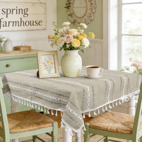 Small Square Tablecloth 36 x 36 inch, Boho Linen Table Cover for