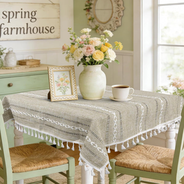 Small Square Tablecloth 36 x 36 inch, Boho Linen Table Cover for